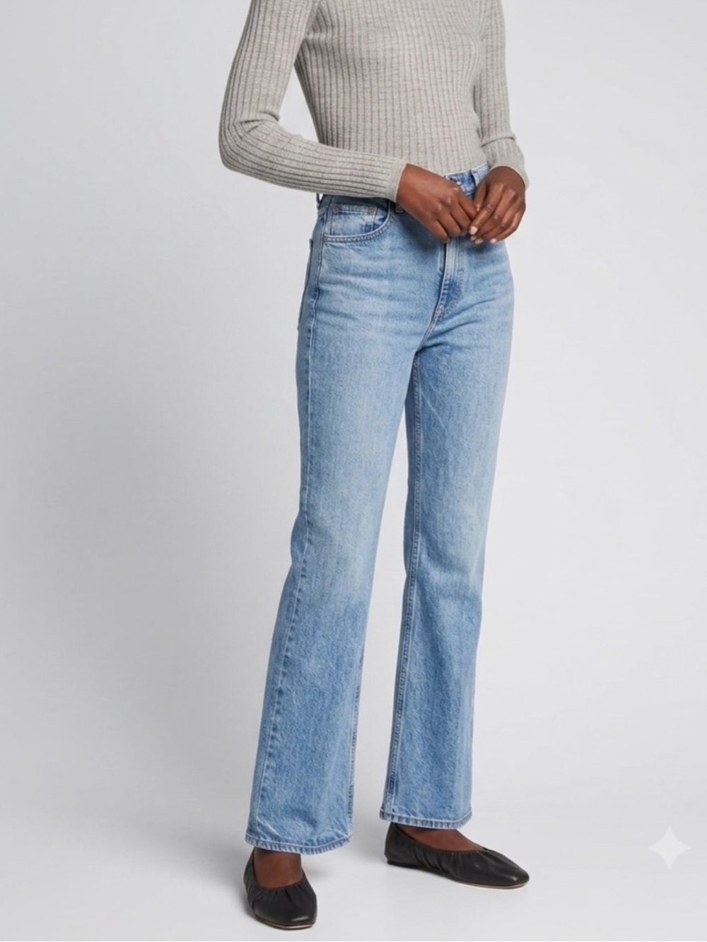 GOLDSIGN $295 Light Wash High Rise Wide Leg Jeans • luxury denim